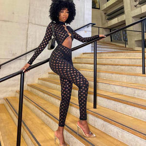 Combinaisons de sport pour femmes avec logo personnalisé, body moulant, transparent, ajouré, sexy, en maille, une pièce, combinaison, pantalon de survêtement pour femmes - Product Image 2