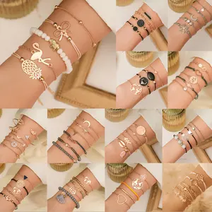 Hete Verkoop Gouden Sieraden Sets Geometrische Kaart Kralen Armband Schelp Kwast Bedelarmband Vrouwen Groothandel