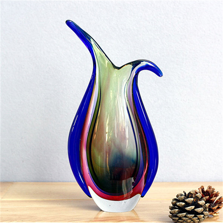 Blue with Yellow Art Murano Glass Vase for Home Decor