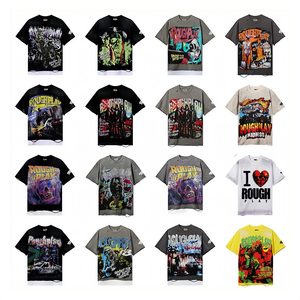 เสื้อยืดแขนสั้นทรงหลวมสไตล์วินเทจ ยี่ห้อดัง คุณภาพสูง เนื้อผ้าหนา ทนทาน ลุคเท่ห์  ตกแต่งเพชร  สำหรับผู้ชาย - Product Image 1