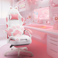 Chaise de jeu ergonomique rose pour PC Oreilles de chat mignon Refroidissement lombaire inclinable pour adultes Repose-pieds confortable pour les joueurs Bureau