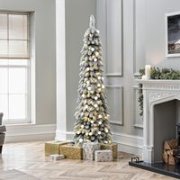 Sapin de Noël floqué pré-éclairé de 1,8 m, sapin d'épinette réaliste et mince avec 250 LED blancs chauds et multicolores et télécommande