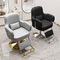 Fauteuil de Salon de Coiffure Pivotant Hydraulique en Cuir PU avec Cadre Doré Clair pour Barbier
