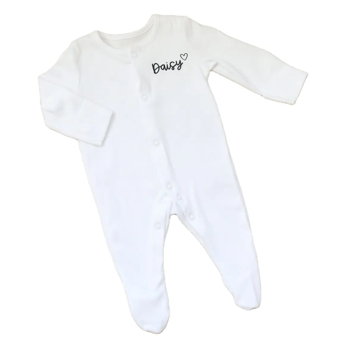 Kişiselleştirilmiş 100% organik pamuk bebek tulum bebek tulum işlemeli adı bebek tulum Footie pijama Mitten manşetleri ile