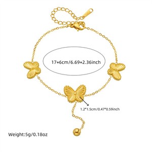Butterfly Jewelry <b>Set</b> Stainless Steel Gold Plated Necklace <b>Bracelet</b> Women's Party Fashion Accessory - Product Image 5