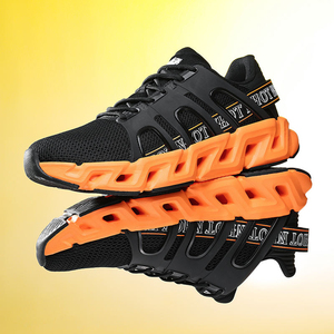 Zapatillas Deportivas de Malla para Hombre, Diseño Transpirable con Estructura Lateral, Forma Geométrica Única, Color Naranja - Product Image 1