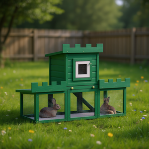 Cage à lapins en bois de style château pour extérieur, construction en bois durable, taille moyenne - Product Image 2