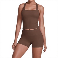 Ensemble de sport respirant YIYI avec logo frontal et fermetures éclair pour femme – Short de yoga taille haute et brassière de sport dos nageur 2 pièces