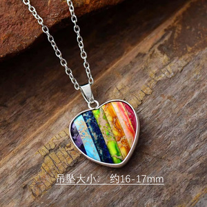 Collier pendentif en pierre 7 couleurs en forme de cœur, serti clos, bijou unisexe, cadeau - Product Image 5