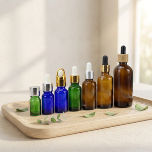 Sale Green Round Shape Glass Dropper <b>Bottles</b> with Screw Cap for Cosmetics and <b>Oil</b> 5ml 10ml 15ml 20ml 30ml 50ml 100ml - Product Image 1
