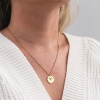 Collier Disque Signes du Zodiaque en Acier Inoxydable Plaqué Or 14K, Pendentif Horoscope Creux Tendance, Bijou Constellation Unisexe