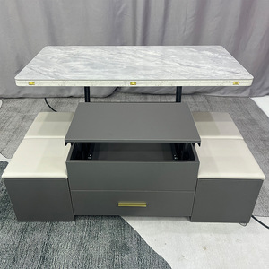 Juego de mesa de comedor, mesa auxiliar cuadrada multifuncional de madera, altura ajustable, elevador central, mesa de centro para ordenador portátil para sala de estar - Product Image 1