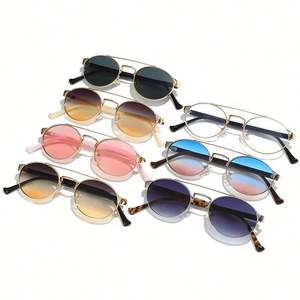 Lunettes de soleil rondes rétro punk personnalisées avec logo, UV400, double pont, ovales, pour hommes et femmes - Product Image 4