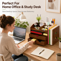 Organisateur de documents multi-emplacements en bambou couleur noyer, écologique, OEM/ODM, support de rangement de bureau réglable pour la maison, le bureau et l'école