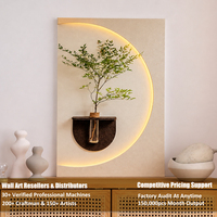 UNIART Personnalisé LED Glow Art Minimaliste 3D Relief Grès Sculpture En Bois Décoration Murale Intérieur Suspendu Mural Vase Décor Art Mural