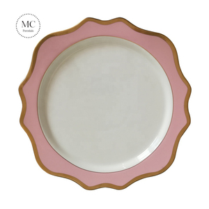 MC porcelana Venta caliente sostenible de productos <span class=keywords><strong>platos</strong></span> establece vajilla rosa con borde de oro - Product Image 2
