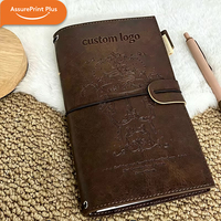 Journal de voyage vintage en cuir PU, carnet de poche personnalisé, reliure à feuilles mobiles rétro gaufrée, 60 feuilles
