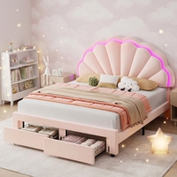 Lasted Beauty Küstendesign Elegantes Rosa Samt-Polsterbett Prinzessinnen-Bett mit Schubladen Queensize-Stauraumrahmen Klappbar