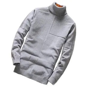 Suéter de Jersey de cuello alto liso de invierno para hombre, suéter de manga larga para hombre