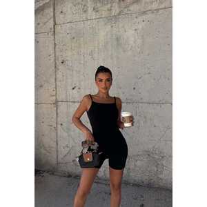 Combinaison en velours côtelé noire taille haute Enzel, coupe ajustée mi-longue, imprimé de luxe, idéale pour les soirées, clubs, été et automne - Product Image 4