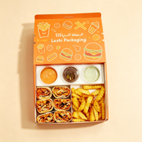 Boîte à emporter pour frites avec logo personnalisé, avec compartiment pour sauce, emballage jetable pour empanadas, hamburgers, poulet frit