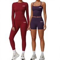 Nouvel ensemble de sport 2 pièces éco-responsable pour femme, taille haute, motif uni, avec empiècements en maille et dentelle sur le devant, idéal pour l'entraînement et le yoga
