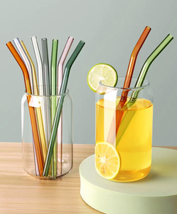 <strong>Reusable</strong> Borosilicate Glass Drinking <strong>Straw</strong> Set Eco-friendly Straight &amp; Bent <strong>Straws</strong> 8mm with Cleaning Brush for Smoothies Set - Product Image 3