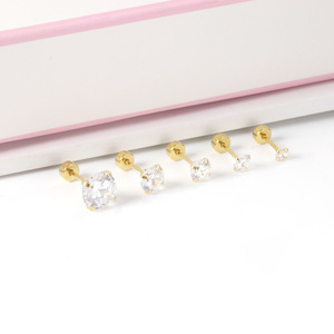 Boucles d'oreilles clous en acier inoxydable, diamant synthétique taille brillant rond, 3mm 4mm 5mm 6mm 8mm, pour femme, usage quotidien - Product Image 2