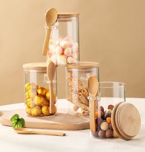 Hot Sale Minimalist <b>Kitchen</b> <b>Storage</b> Set Airtight Microwavable BPA Free Dishwasher Safe Stackable Bamboo Lid Glass Jar Spoon - Product Image 4