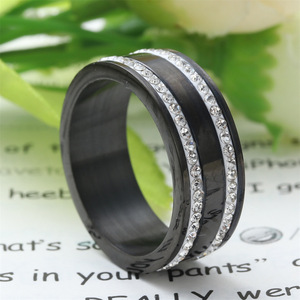<b>Titanium</b> Steel <b>Ring</b> <b>Black</b> Unisex Pave Setting Diamond Encrusted Geometric Fashion Jewelry Gift - Product Image 3