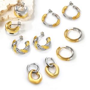 Pendientes de Aro Geométricos Personalizados al por Mayor, Resistentes al Agua, Chapados en Oro de 18k PVD, Joyería de Acero Inoxidable, Pendientes de Dos Tonos para Mujer - Product Image 1