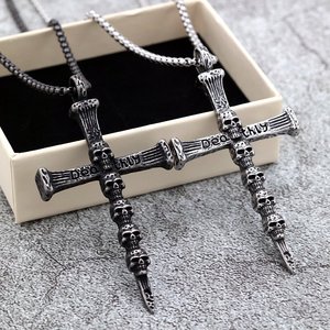 Stainless Steel Men's Skull <b>Cross</b> Pendant With Distressed Punk Design For Clothing Matching Gift - Product Image 1