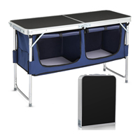 Table de camping pliante portable avec rangement, 3 hauteurs réglables pour barbecue, pique-nique, camping, randonnée, plage, intérieur