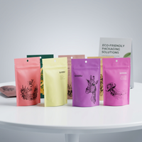 Sachet d'emballage en papier kraft rose personnalisé avec logo imprimé, refermable, pour chips, thé, épices, aliments, avec fermeture éclair en aluminium, sac plastique souple à fond plat
