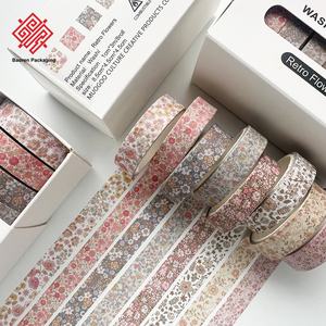 Baoren Retro RTS Lot de 8 rouleaux de ruban adhésif papier à motifs à carreaux et floraux, facile à déchirer, adhésif acrylique, pour décoration intérieure et carnet décoratif - Product Image 6