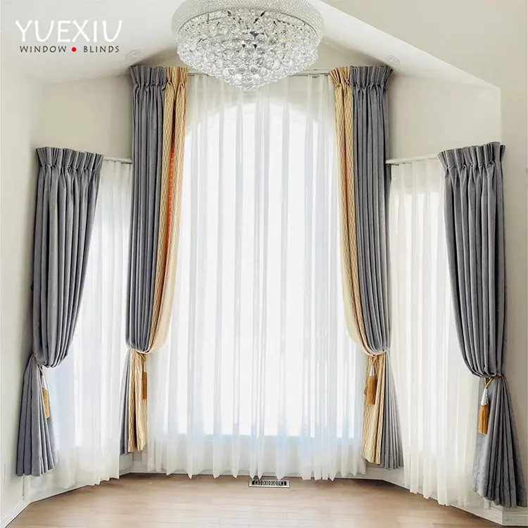 Yeni tasarım kapalı dekoratif tutam pilili fahbric lüks pencere perdeleri oturma odası için ev