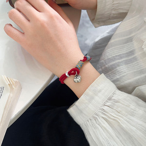 Ethnic Style Woven S925 Sterling Silver Persimmon Red <b>Rope</b> <b>Bracelet</b> For Women Spring 2025 Everyday Wear - Product Image 2