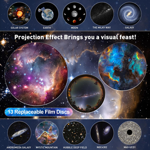 Projecteur LED rotatif à 360° Ciel Étoilé, Lampe Planétarium 13-en-1 (13 Films Spatiaux), Alimenté par Piles, Longueur Focale et Minuterie Réglables - Product Image 4