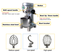 Mélangeur de nourriture planétaire commercial en acier inoxydable capacité 20L-60L pour moteur d'utilisation de boulangerie pour gâteau pain lait blé maïs noix viande