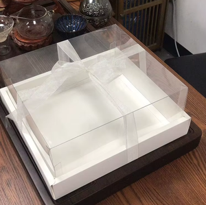 Boîte cadeau carrée recyclable en gros, pliable, avec pelliculage mat, transparente, multifonctionnelle, pour emballage alimentaire et gâteaux, avec ruban - Product Image 4