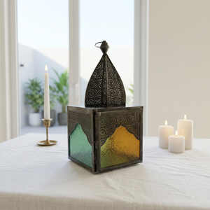 Artisan Design <b>Moroccan</b> Style Iron Lantern <b>Decorative</b> Candle Holder with Color Glass Panels for Home <b>Decoration</b> Christmas Easter - Product Image 1
