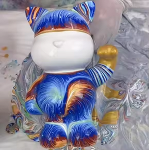 Gatto Portafortuna in Vinile Fai-da-Te, Ornamenti in Plastica, Bambole Bianche, Salvadanaio Dipinto a Mano - Product Image 2