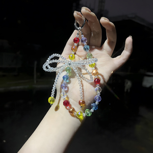 Chic Butterfly Glass Bead Handcraft Cell Phone Wrist Strap Key Chain Phone Lanyard for Daily Party and Outings Phone Decorations