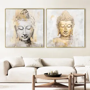 สีพระพุทธรูปผ้าใบ Wall Art ตกแต่งบ้านโมเดิร์นบทคัดย่อภาพวาดสีน้ํามันหัวพระพุทธรูปภาพวาดผ้าใบ