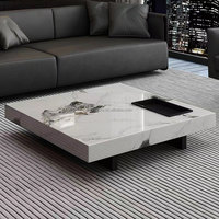 Table basse moderne Lovezone, vente directe d'usine, plateau en pierre frittée carré, profil bas, table centrale écologique, garantie 3 ans