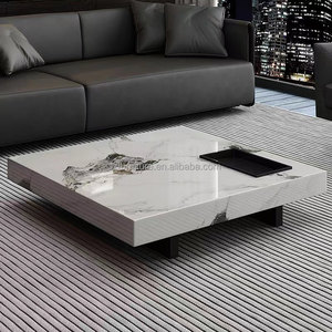 Vente directe d'usine, table basse moderne, plateau en pierre frittée carré, profil bas, table centrale pour hall d'hôtel, salon, meubles - Product Image 3