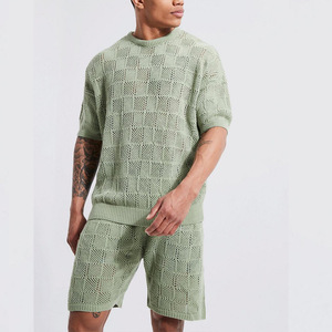 2023 tricot Logo personnalisé survêtement décontracté élastique été tenues Shorts décontracté Joggers sport grande taille ensembles courts pour hommes - Product Image 4