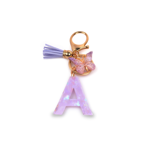 Porte-clés mousqueton en métal Hr Fashion, papillon à franges violettes, initiale A, en alliage de zinc, pour sac à main, sac à dos, sac à bandoulière - Product Image 1