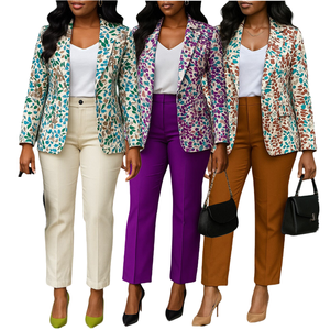 Promo! Jas Wanita Motif Bunga, Kerah Notch Kancing Tunggal Lengan Panjang Kasual untuk Kantor - Product Image 1