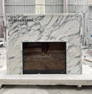 Cheminée en marbre blanc Double Custom Made Wholesale Stone Sculpted White Marble Freplace Mantel Surround avec travail à bas <span class=keywords><strong>prix</strong></span> - Product Image 3